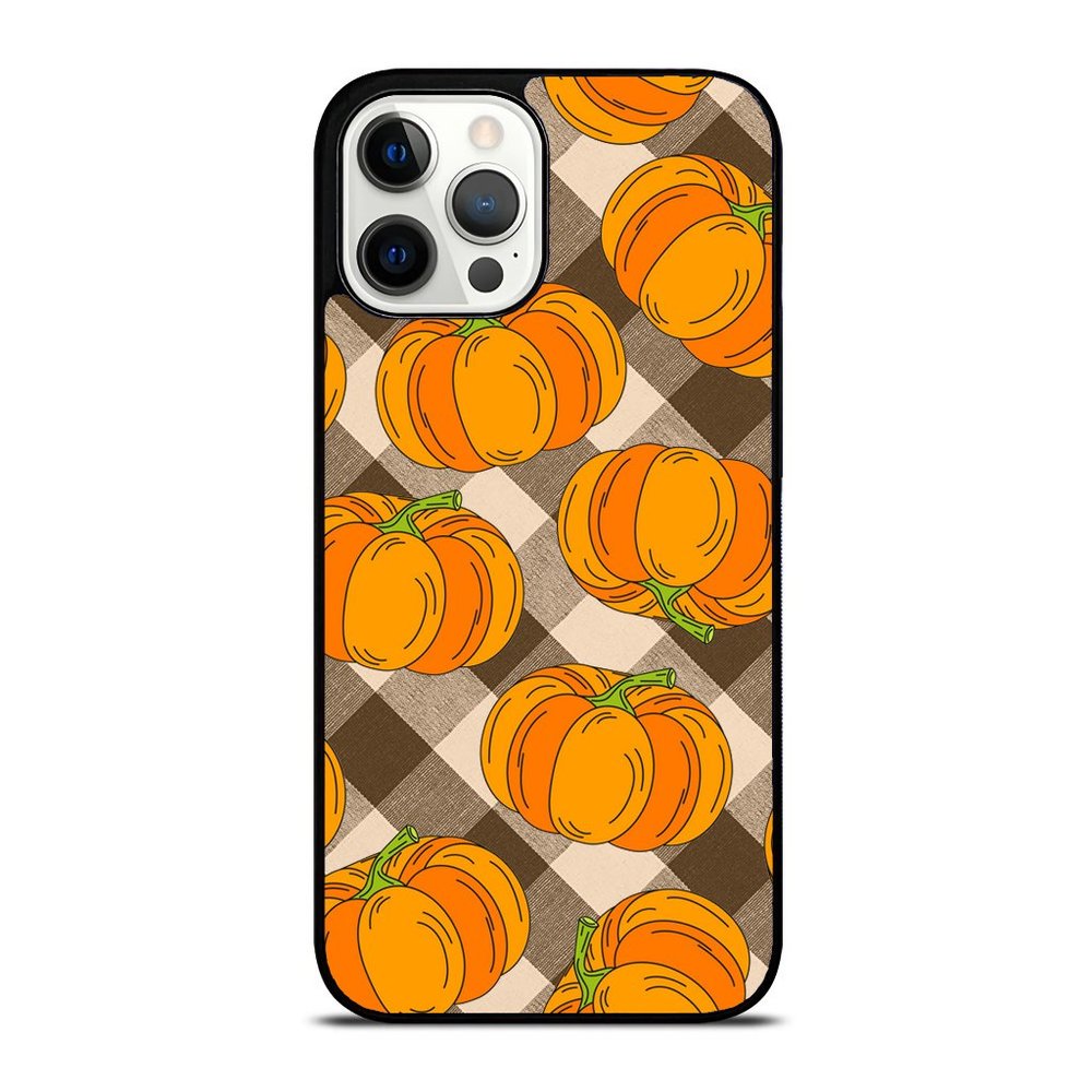 Autumn Falling Leaves Pumpkin Harvest Black And Orange Plaid iPhone Case